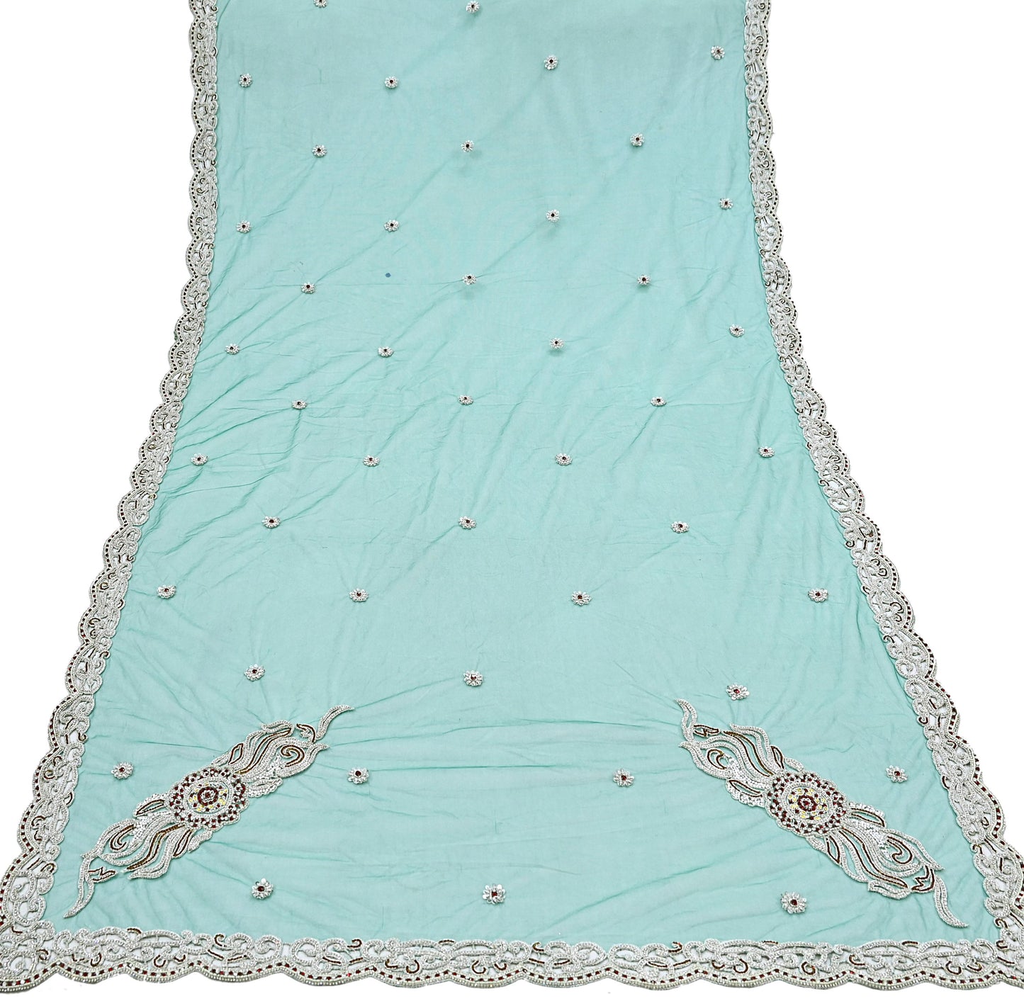 Indian Vintage Heavy Bridal Green Dupatta Net Mesh Long Stole Hand Embroidered Scarves Zardozi Dabka Zari Wedding dupatta veil hijab