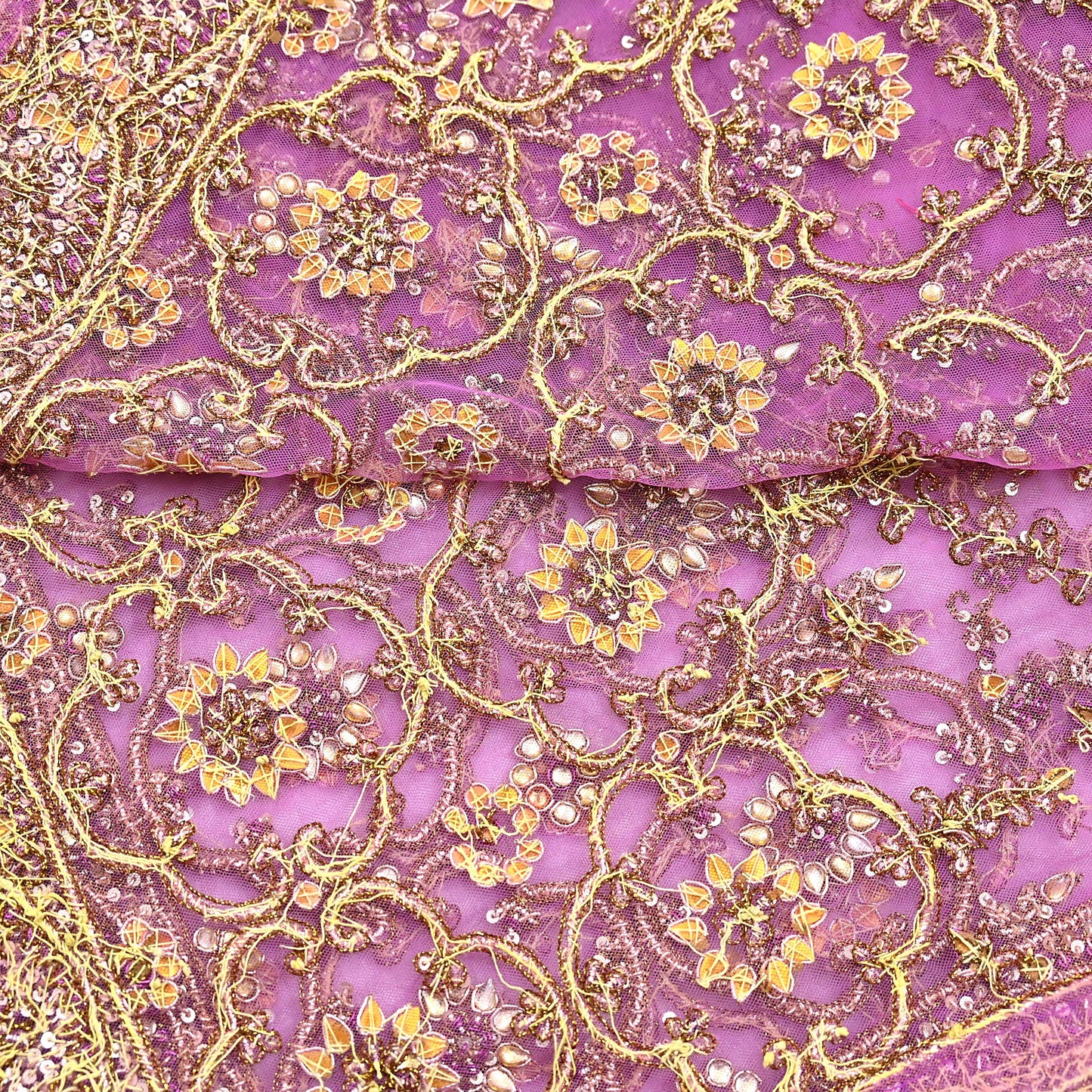 Indian Vintage Heavy Wedding Purple Dupatta Net Mesh Long Stole Hand Embroidered Scarf Zardozi Zari Sequins Stole Bridal Veil