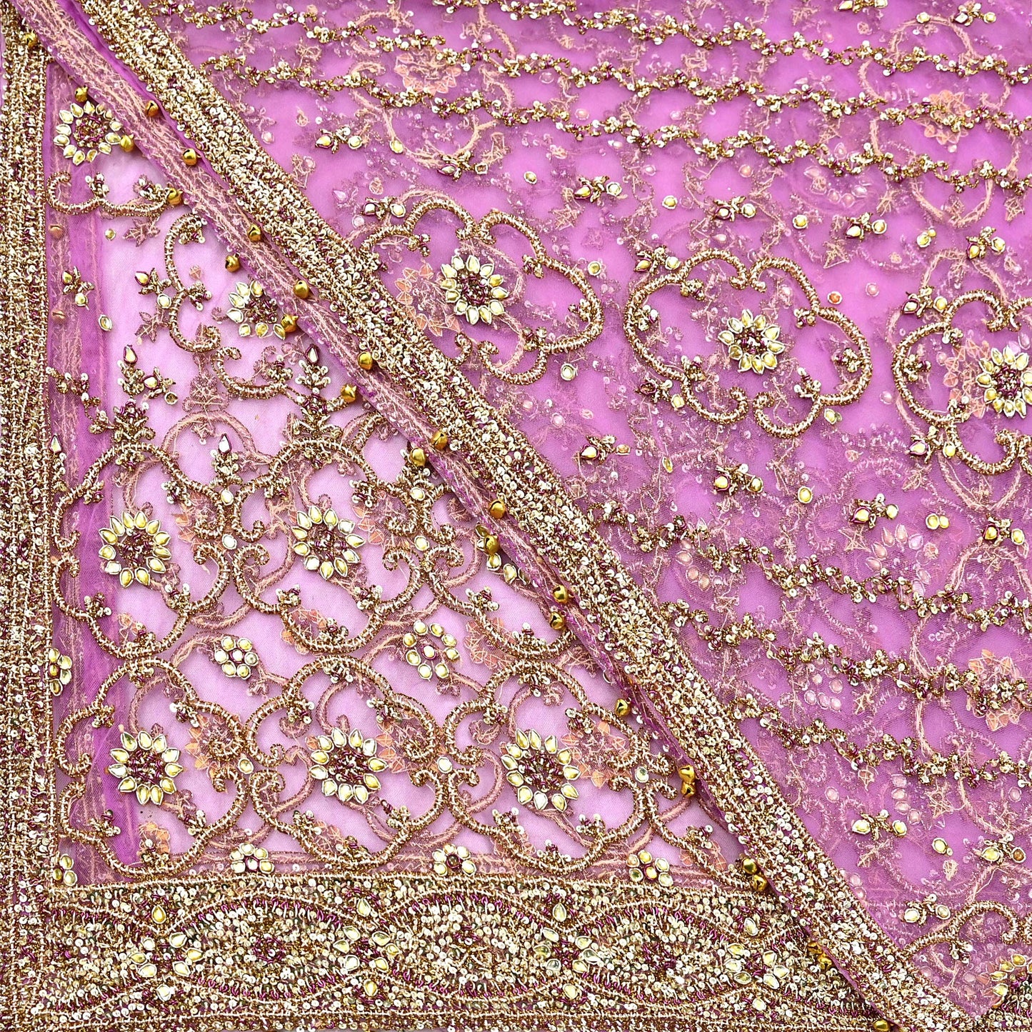 Indian Vintage Heavy Wedding Purple Dupatta Net Mesh Long Stole Hand Embroidered Scarf Zardozi Zari Sequins Stole Bridal Veil