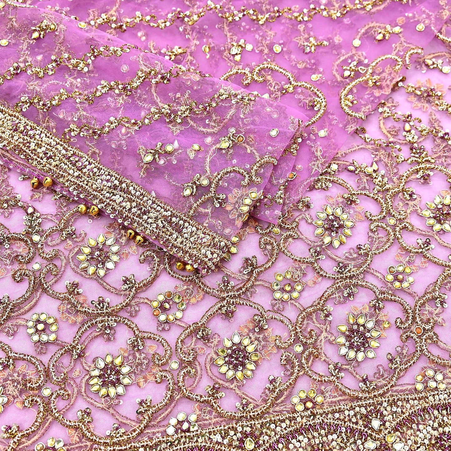Indian Vintage Heavy Wedding Purple Dupatta Net Mesh Long Stole Hand Embroidered Scarf Zardozi Zari Sequins Stole Bridal Veil