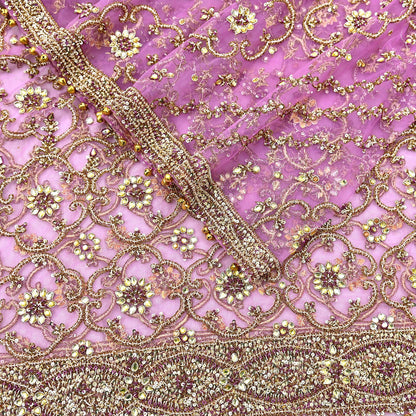 Indian Vintage Heavy Wedding Purple Dupatta Net Mesh Long Stole Hand Embroidered Scarf Zardozi Zari Sequins Stole Bridal Veil