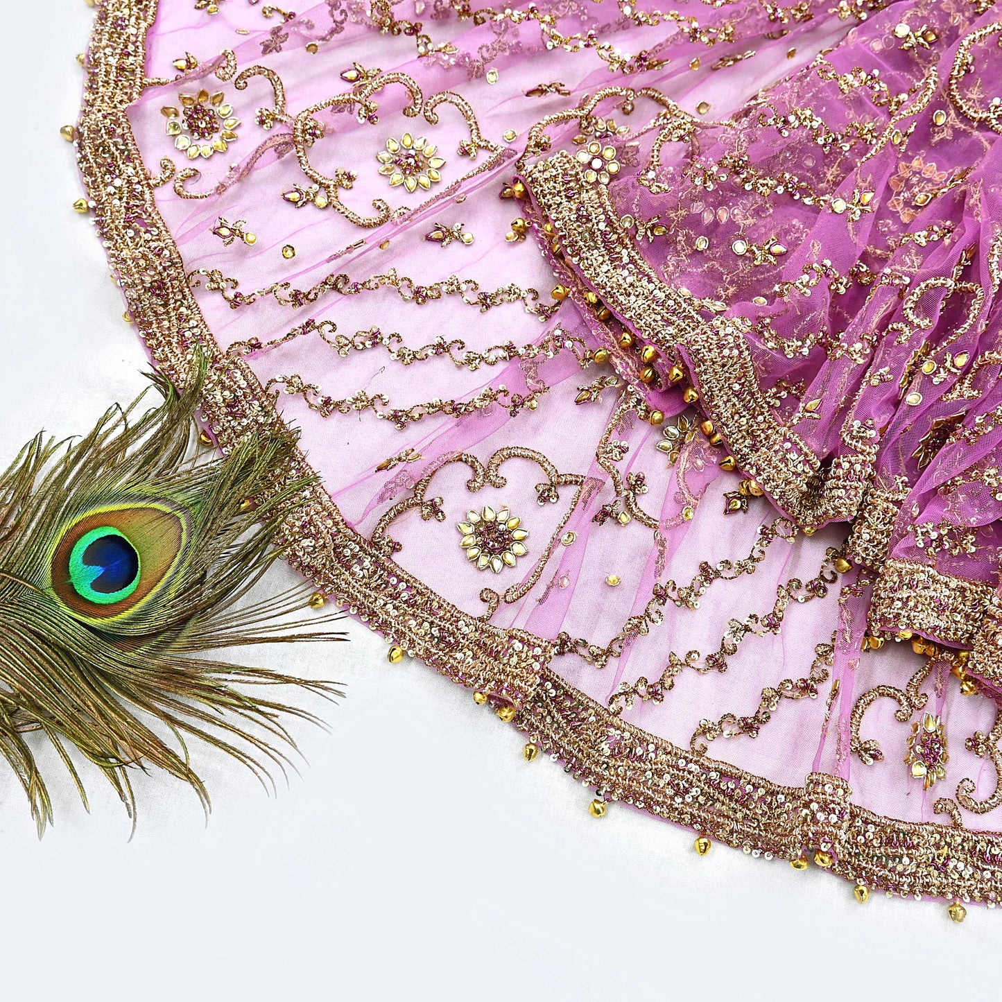 Indian Vintage Heavy Wedding Purple Dupatta Net Mesh Long Stole Hand Embroidered Scarf Zardozi Zari Sequins Stole Bridal Veil