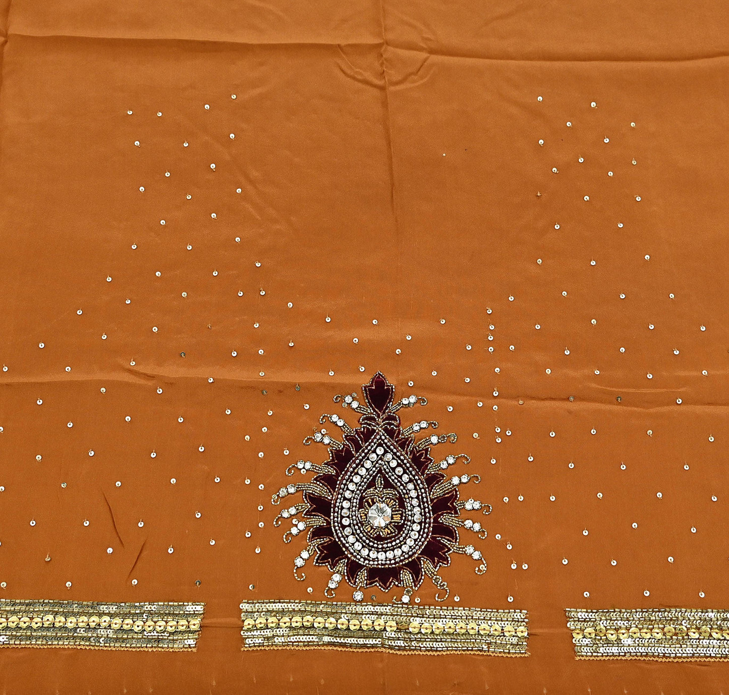 Indian Vintage Heavy Sari Saffron Net/Mesh Hand Embroidered Sarees Craft Fabric 6Yd Sewing Soft Zardozi Wedding sarees With Blouse fabric