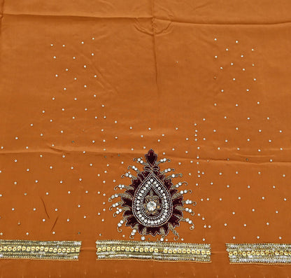Indian Vintage Heavy Sari Saffron Net/Mesh Hand Embroidered Sarees Craft Fabric 6Yd Sewing Soft Zardozi Wedding sarees With Blouse fabric