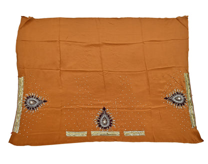 Indian Vintage Heavy Sari Saffron Net/Mesh Hand Embroidered Sarees Craft Fabric 6Yd Sewing Soft Zardozi Wedding sarees With Blouse fabric