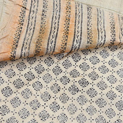 Indian Vintage Saree Ivory & Saffron Pure Khadi Silk Handloom Hand woven Sari Fabric 5yard Ethnic Dressmaking Crafting Upcycle Quilting