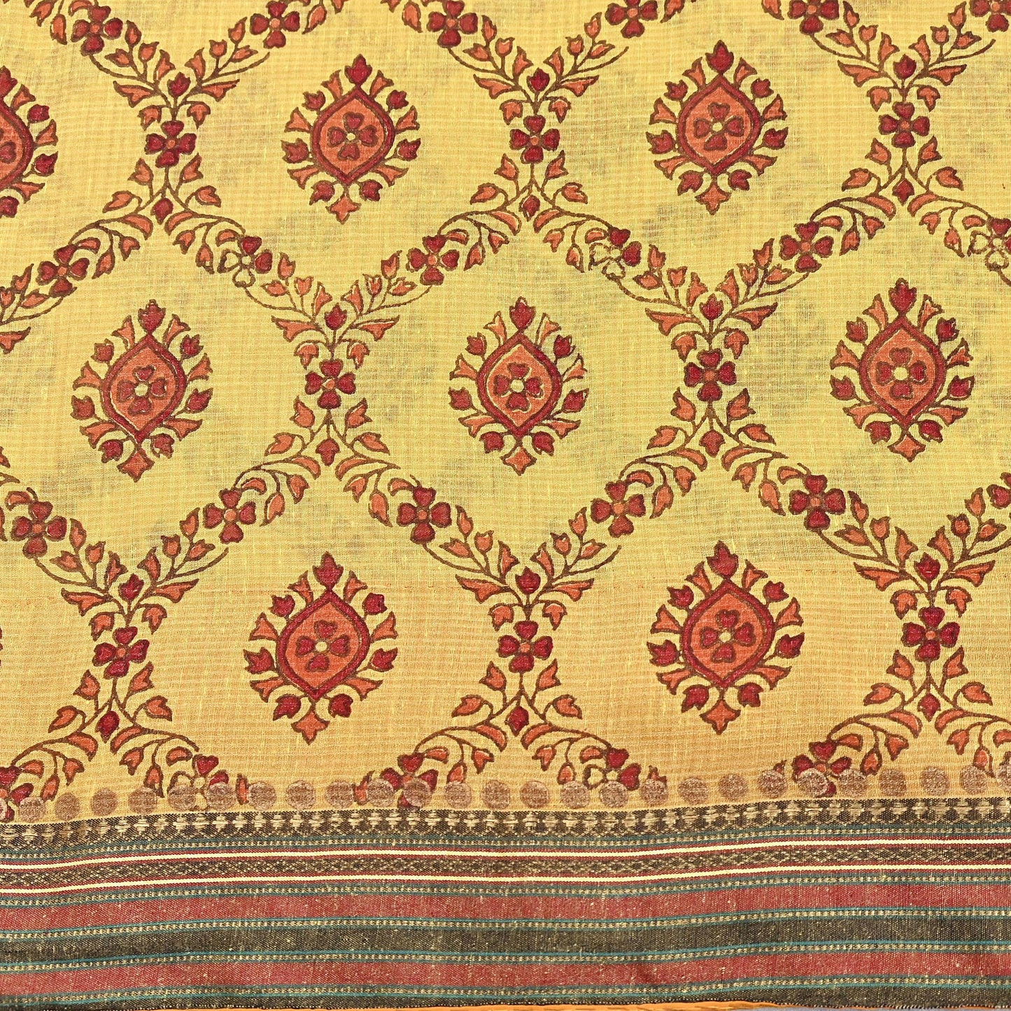 Vintage Yellow Khadi Silk Saree Handloom Pure Silk Printed Fabric 6Yd Indian Ethnic Craft Material Dressmaking Textile