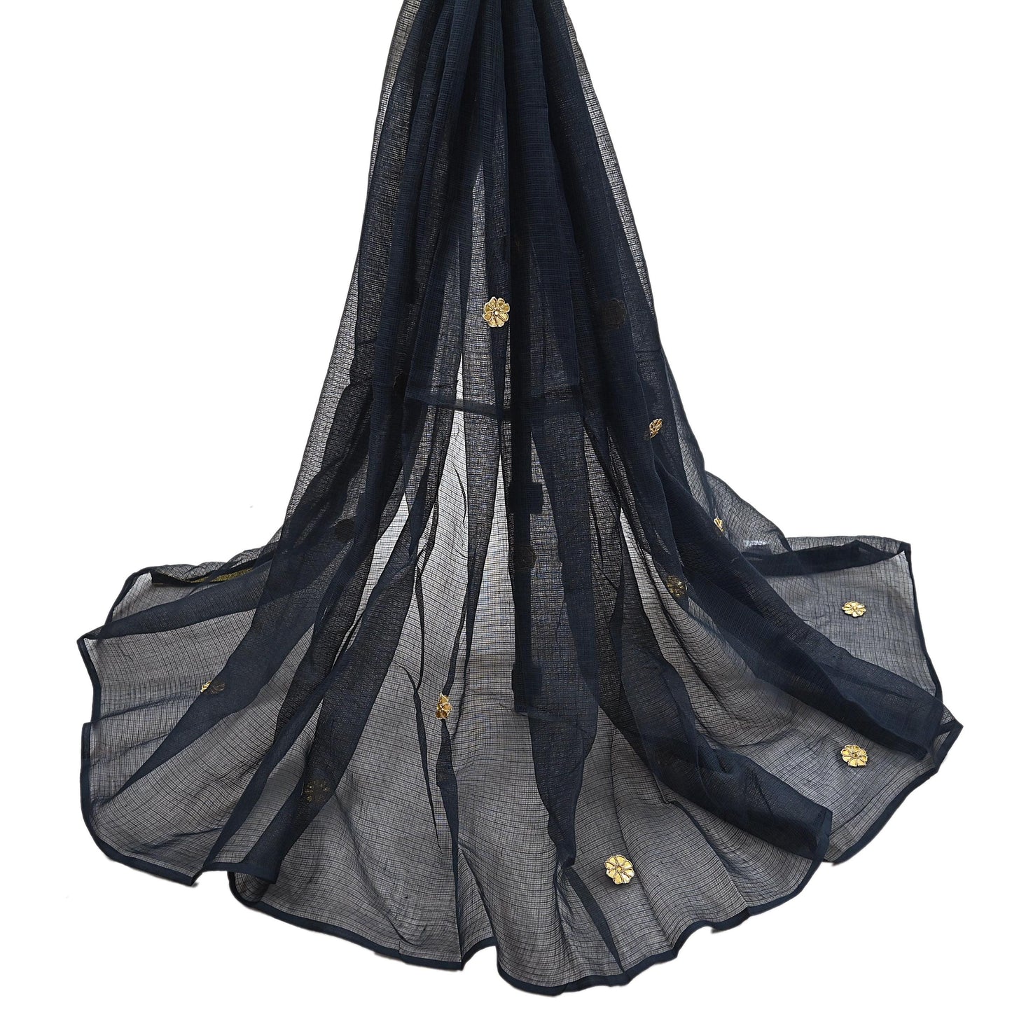 Indian Vintage Black Dupatta Long Stole Embroidered stole Pure Cotton Scarves Veil Wrap Soft Floral golden border