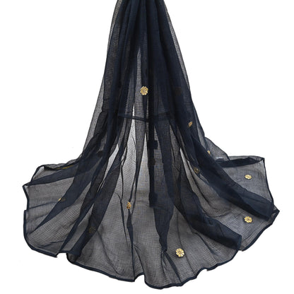 Indian Vintage Black Dupatta Long Stole Embroidered stole Pure Cotton Scarves Veil Wrap Soft Floral golden border