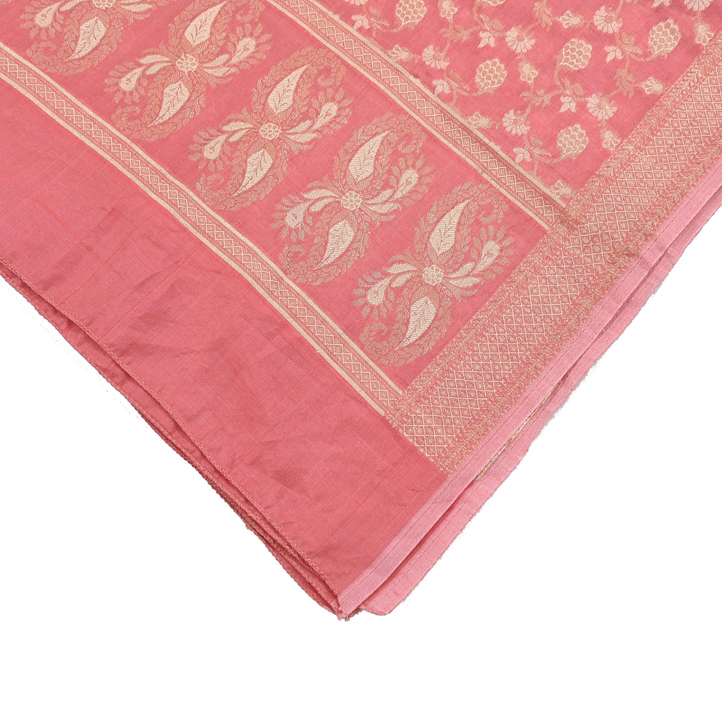 Indian Vintage Peach Dupatta Long Stole Artificial Silk Woven Brocade Scarves Veil Scarf Wrap Hippie Boho Soft Floral Fringes