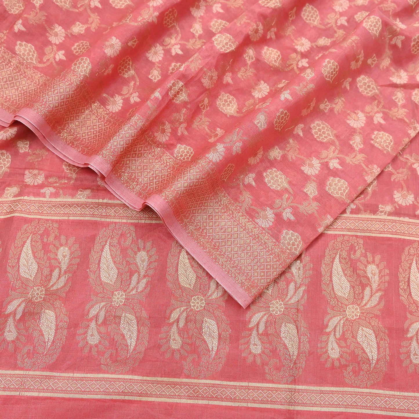 Indian Vintage Peach Dupatta Long Stole Artificial Silk Woven Brocade Scarves Veil Scarf Wrap Hippie Boho Soft Floral Fringes
