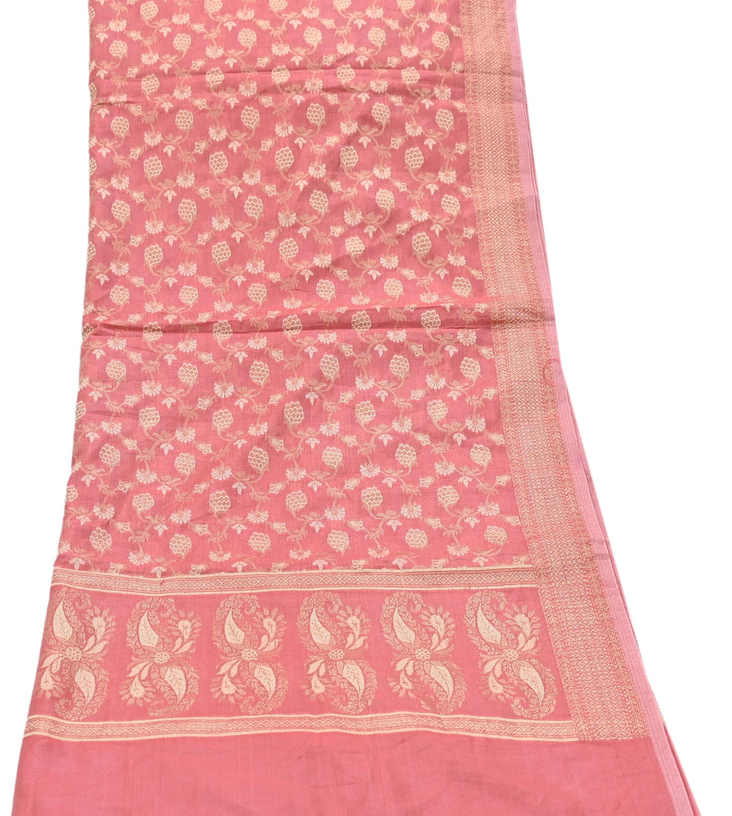 Indian Vintage Peach Dupatta Long Stole Artificial Silk Woven Brocade Scarves Veil Scarf Wrap Hippie Boho Soft Floral Fringes