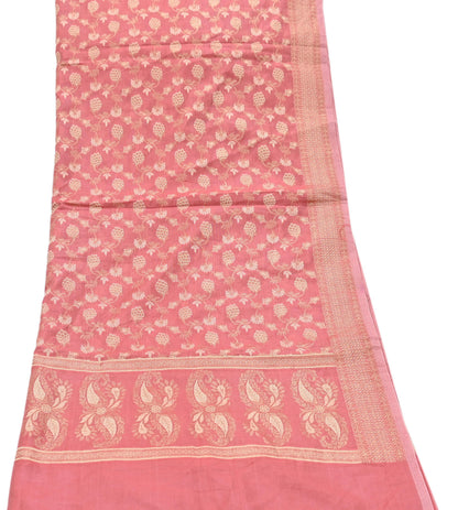 Indian Vintage Peach Dupatta Long Stole Artificial Silk Woven Brocade Scarves Veil Scarf Wrap Hippie Boho Soft Floral Fringes