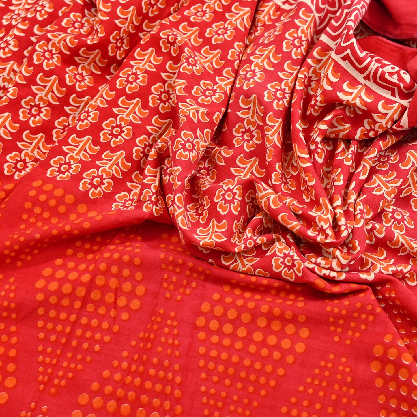 Indian Vintage Red Sarees Pure Cotton Block Printed Sari 5yd Sewing Craft Fabric DressMaking Soft Crafting Quilting Upcycle