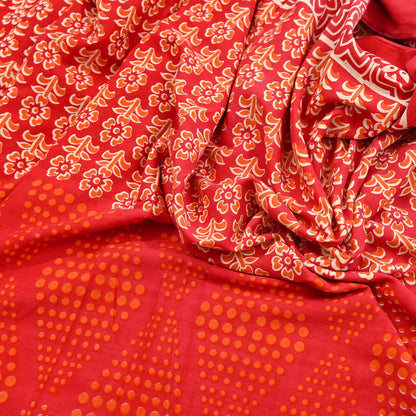 Indian Vintage Red Sarees Pure Cotton Block Printed Sari 5yd Sewing Craft Fabric DressMaking Soft Crafting Quilting Upcycle