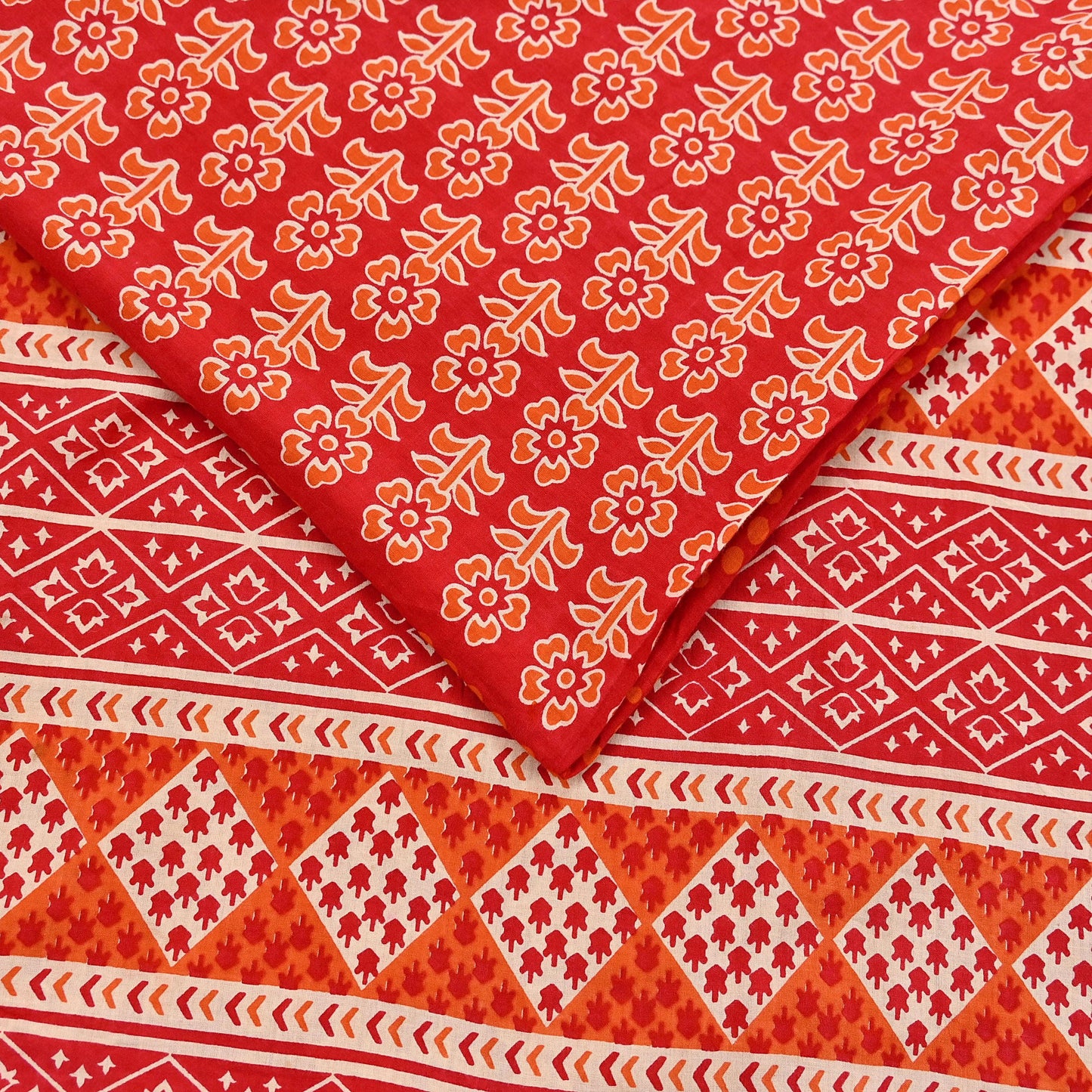 Indian Vintage Red Sarees Pure Cotton Block Printed Sari 5yd Sewing Craft Fabric DressMaking Soft Crafting Quilting Upcycle