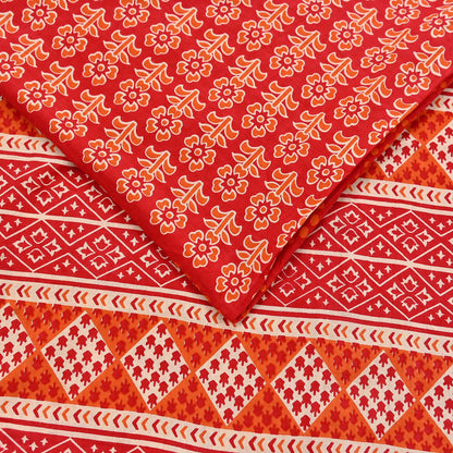 Indian Vintage Red Sarees Pure Cotton Block Printed Sari 5yd Sewing Craft Fabric DressMaking Soft Crafting Quilting Upcycle