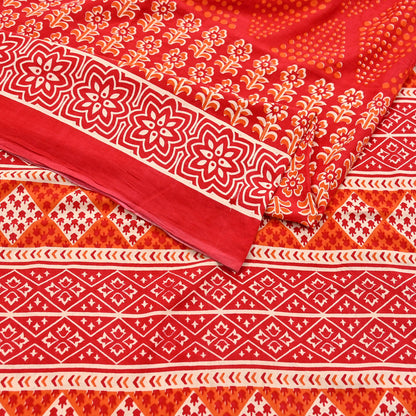 Indian Vintage Red Sarees Pure Cotton Block Printed Sari 5yd Sewing Craft Fabric DressMaking Soft Crafting Quilting Upcycle