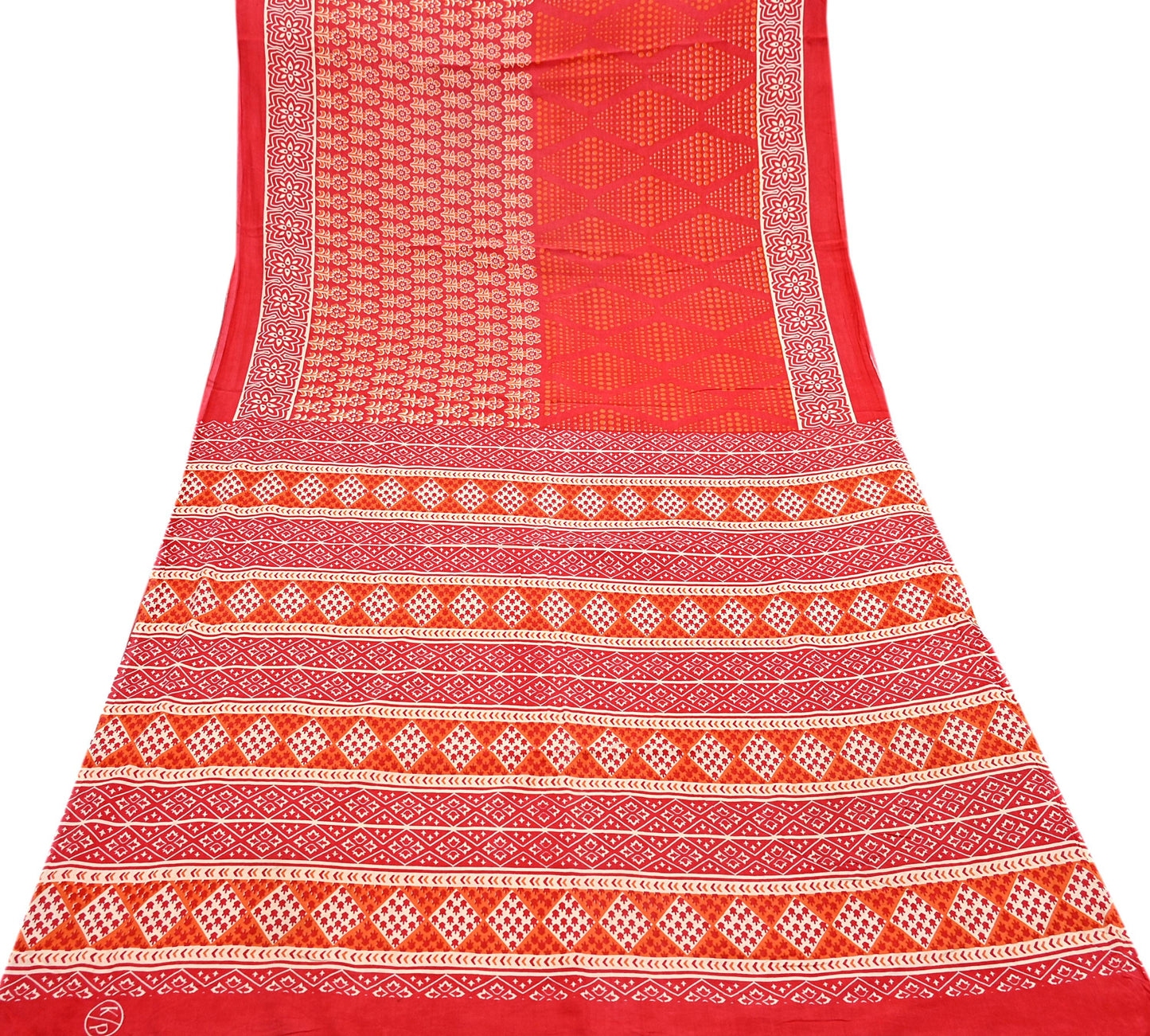 Indian Vintage Red Sarees Pure Cotton Block Printed Sari 5yd Sewing Craft Fabric DressMaking Soft Crafting Quilting Upcycle