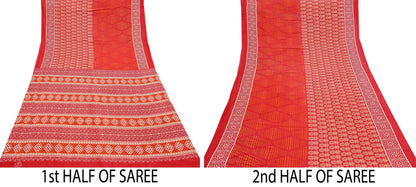 Indian Vintage Red Sarees Pure Cotton Block Printed Sari 5yd Sewing Craft Fabric DressMaking Soft Crafting Quilting Upcycle