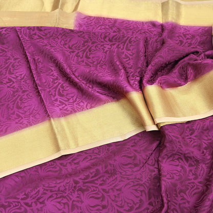 Indian Vintage Sari Purple & Beige Hand Woven Printed Sari 100% Pure Crepe Silk Sarees Craft Fabric 5yd Soft Zari Dress making Quilting Used
