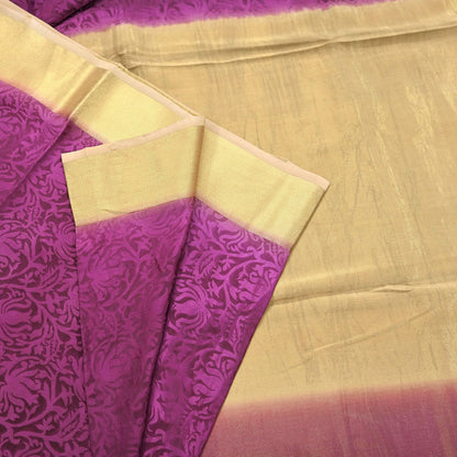 Indian Vintage Sari Purple & Beige Hand Woven Printed Sari 100% Pure Crepe Silk Sarees Craft Fabric 5yd Soft Zari Dress making Quilting Used