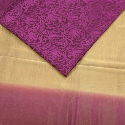 Indian Vintage Sari Purple & Beige Hand Woven Printed Sari 100% Pure Crepe Silk Sarees Craft Fabric 5yd Soft Zari Dress making Quilting Used