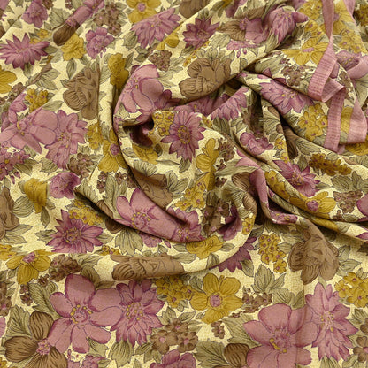 Indian Vintage Sari Beige Pure Crepe Silk Printed Saree 5yard Sewing Quilting Floral Soft Craft Fabric Wrap