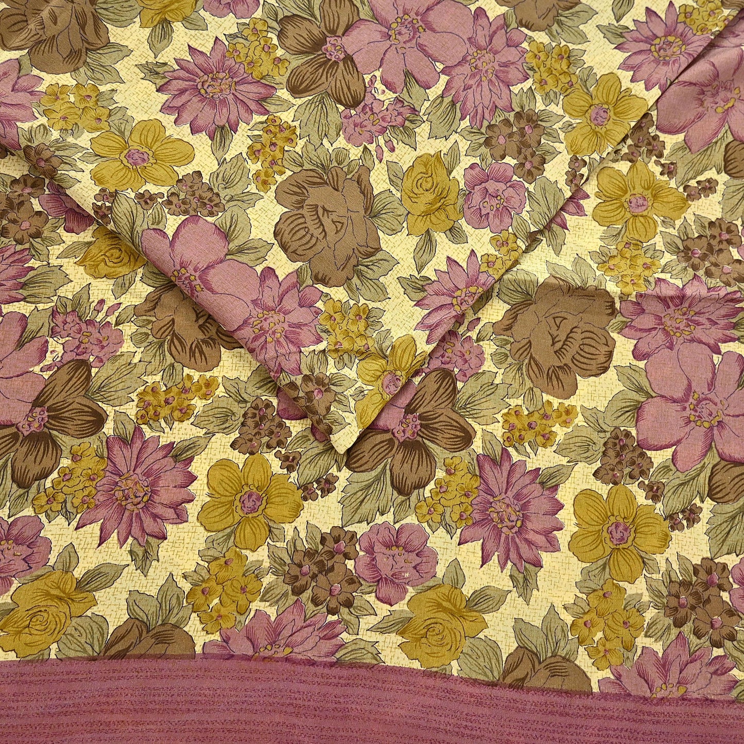 Indian Vintage Sari Beige Pure Crepe Silk Printed Saree 5yard Sewing Quilting Floral Soft Craft Fabric Wrap