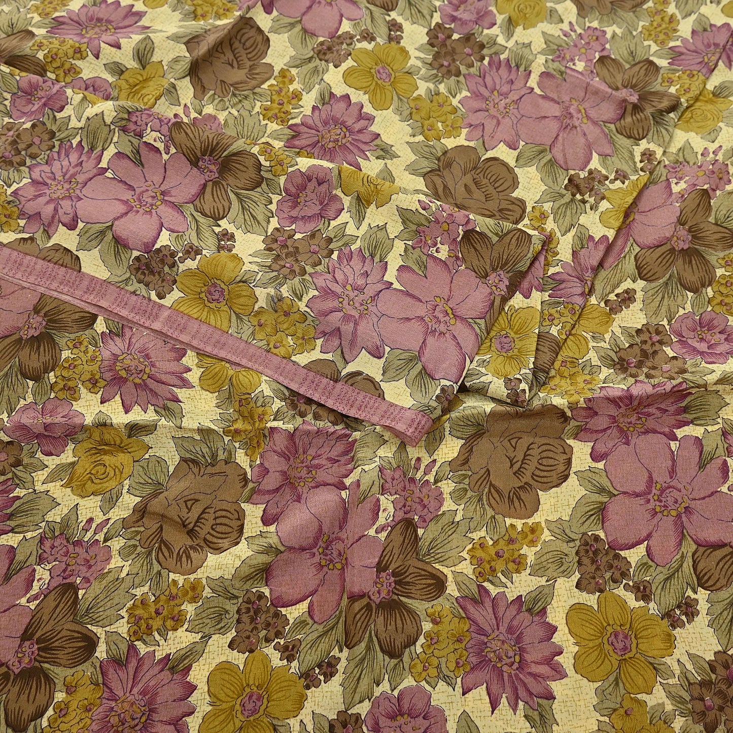 Indian Vintage Sari Beige Pure Crepe Silk Printed Saree 5yard Sewing Quilting Floral Soft Craft Fabric Wrap