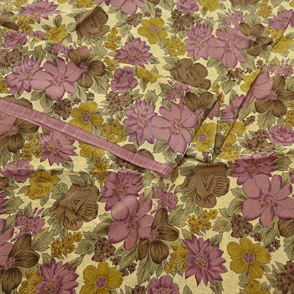 Indian Vintage Sari Beige Pure Crepe Silk Printed Saree 5yard Sewing Quilting Floral Soft Craft Fabric Wrap