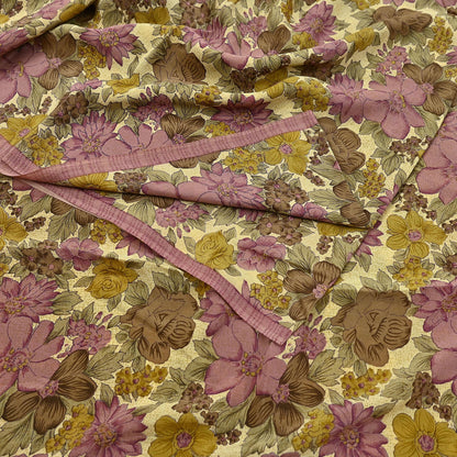 Indian Vintage Sari Beige Pure Crepe Silk Printed Saree 5yard Sewing Quilting Floral Soft Craft Fabric Wrap