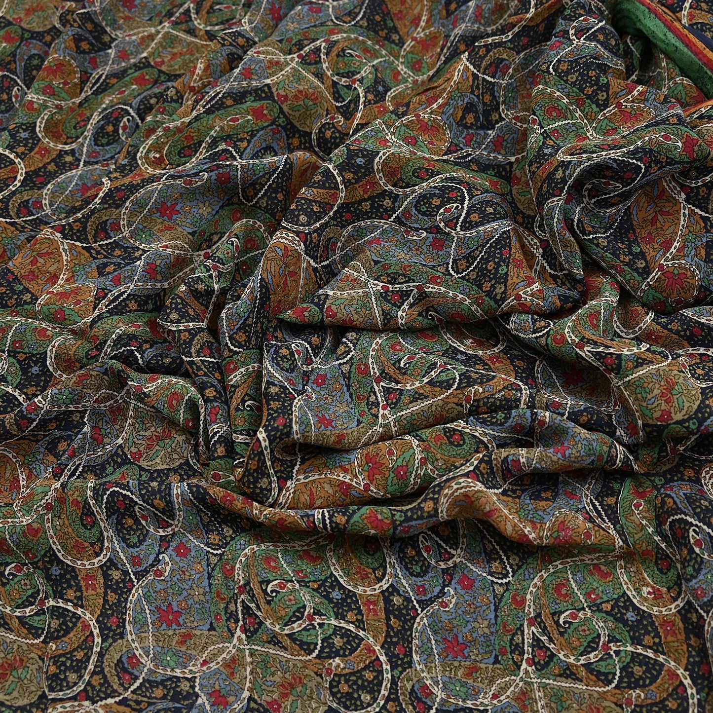 Indian Vintage Sari Black Pure Georgette Silk Printed Saree Craft Fabric Sewing 6Yd Soft Light Dress Making Crafting Quilting Upcycle