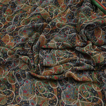 Indian Vintage Sari Black Pure Georgette Silk Printed Saree Craft Fabric Sewing 6Yd Soft Light Dress Making Crafting Quilting Upcycle