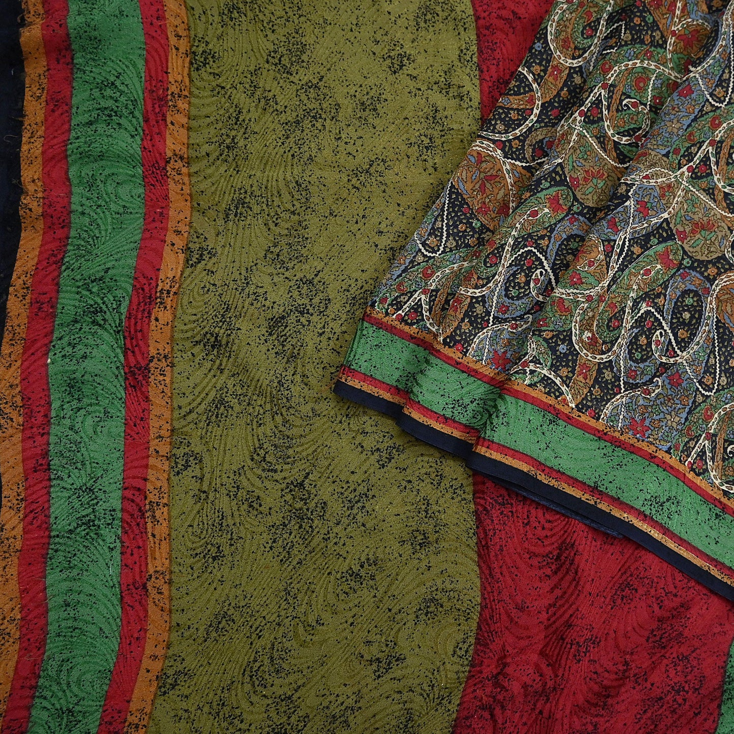 Indian Vintage Sari Black Pure Georgette Silk Printed Saree Craft Fabric Sewing 6Yd Soft Light Dress Making Crafting Quilting Upcycle