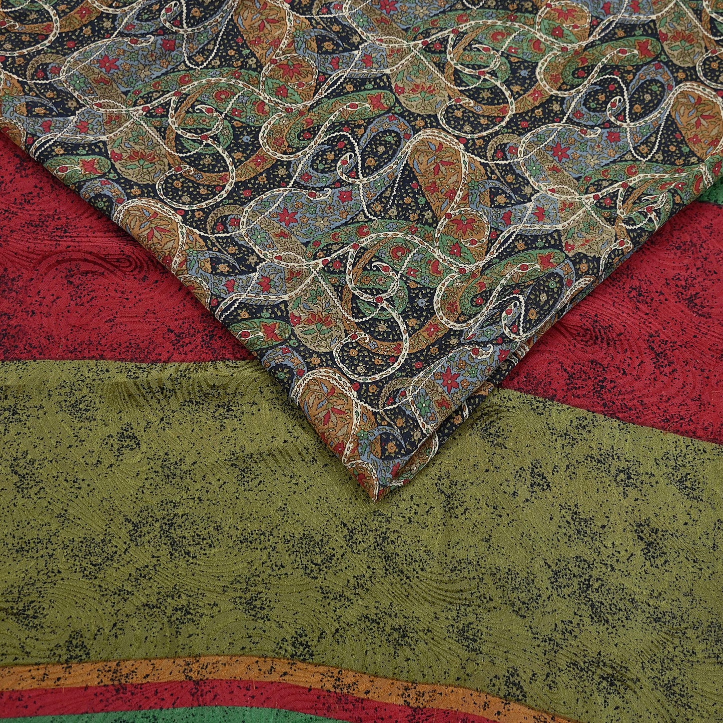 Indian Vintage Sari Black Pure Georgette Silk Printed Saree Craft Fabric Sewing 6Yd Soft Light Dress Making Crafting Quilting Upcycle