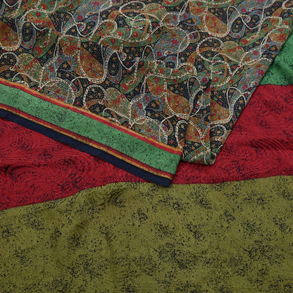 Indian Vintage Sari Black Pure Georgette Silk Printed Saree Craft Fabric Sewing 6Yd Soft Light Dress Making Crafting Quilting Upcycle