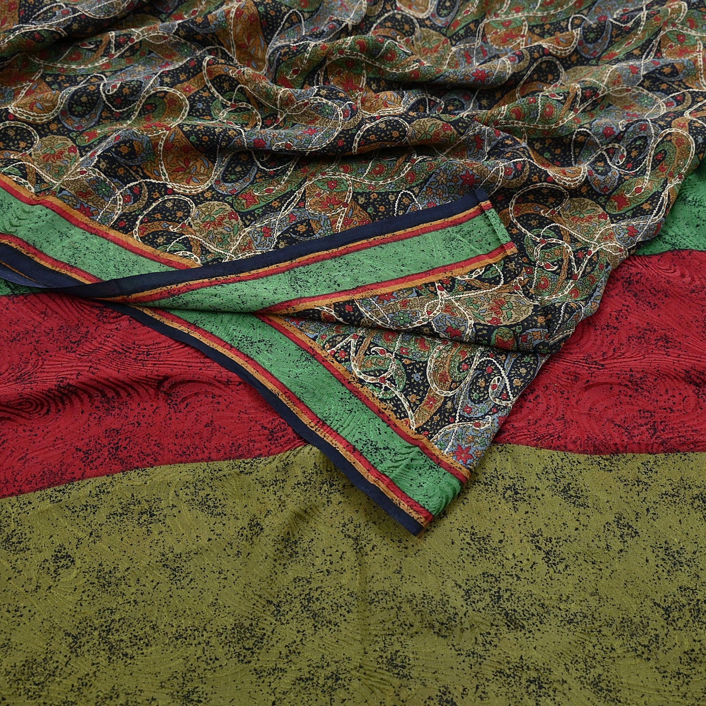 Indian Vintage Sari Black Pure Georgette Silk Printed Saree Craft Fabric Sewing 6Yd Soft Light Dress Making Crafting Quilting Upcycle