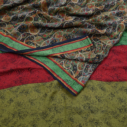 Indian Vintage Sari Black Pure Georgette Silk Printed Saree Craft Fabric Sewing 6Yd Soft Light Dress Making Crafting Quilting Upcycle