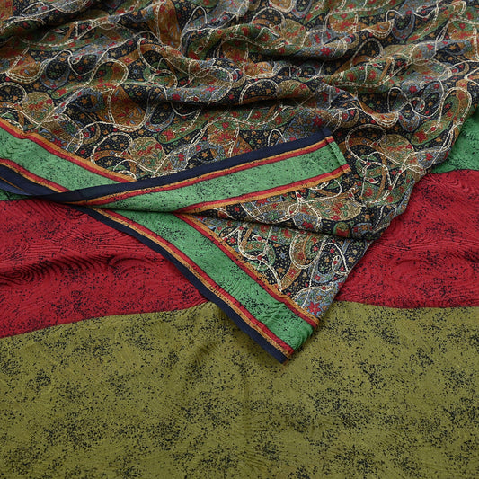 Indian Vintage Sari Black Pure Georgette Silk Printed Saree Craft Fabric Sewing 6Yd Soft Light Dress Making Crafting Quilting Upcycle