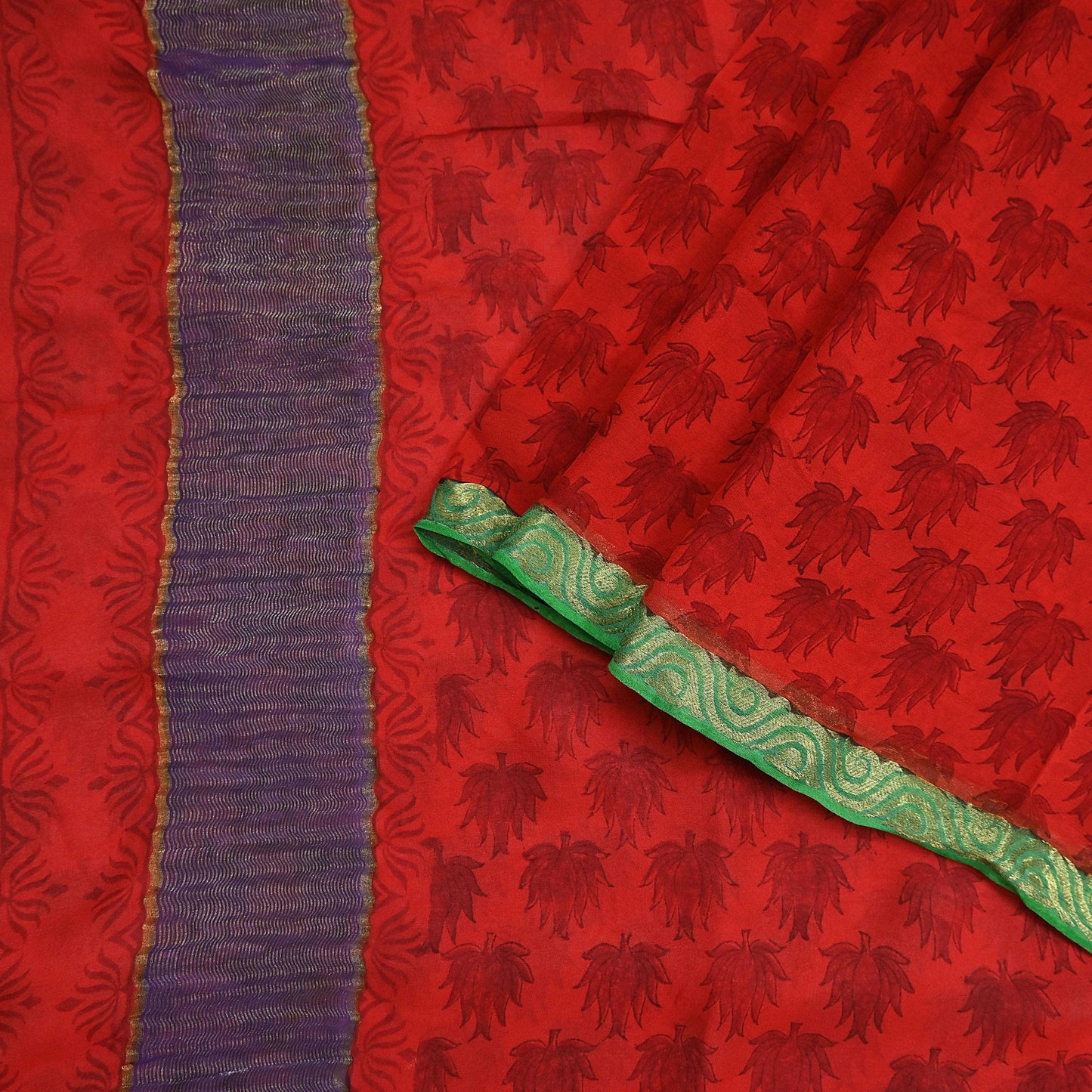 Women Vintage Sari Red 100% Pure Georgette Silk Printed Saree Craft Fabric Sewing 5Yd Soft Sari Dress Making Crafting Quilting