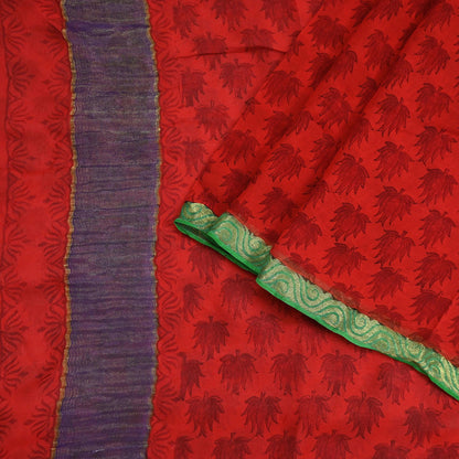 Women Vintage Sari Red 100% Pure Georgette Silk Printed Saree Craft Fabric Sewing 5Yd Soft Sari Dress Making Crafting Quilting