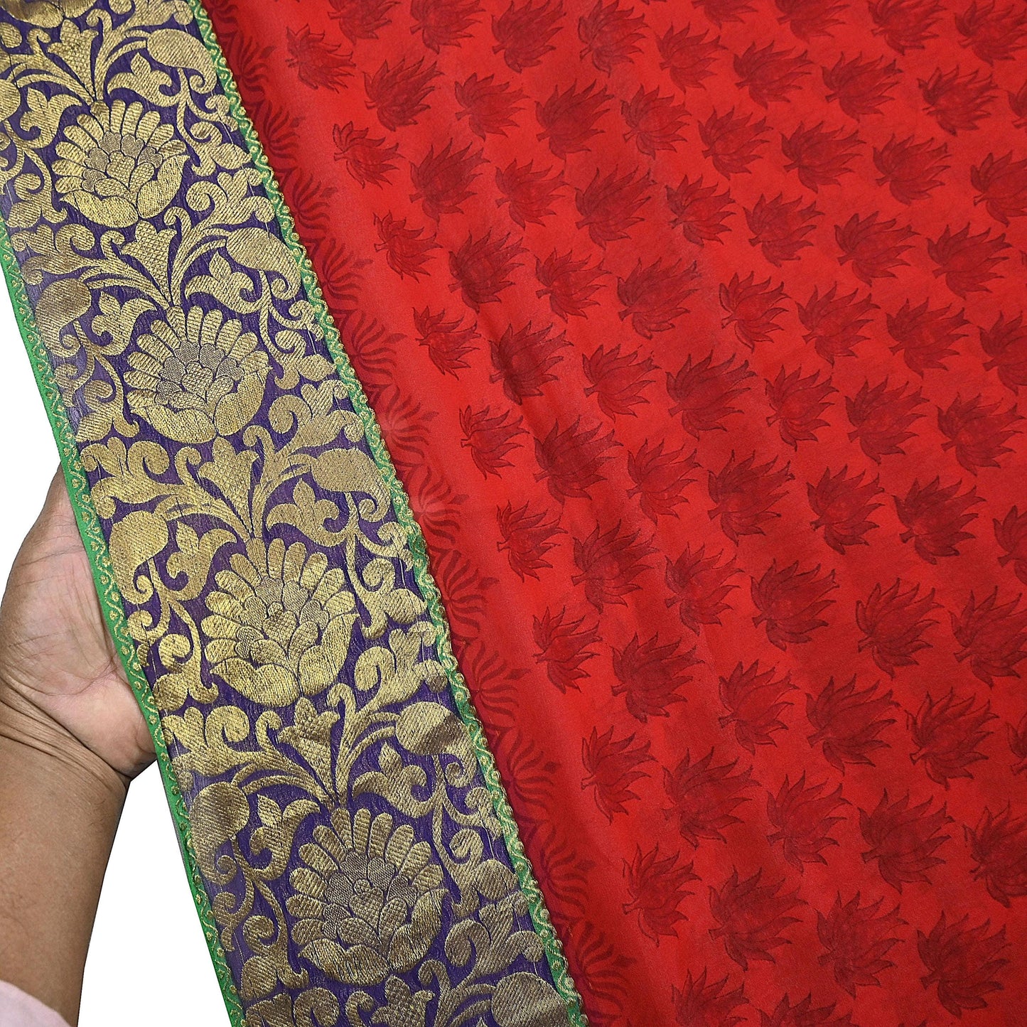 Women Vintage Sari Red 100% Pure Georgette Silk Printed Saree Craft Fabric Sewing 5Yd Soft Sari Dress Making Crafting Quilting