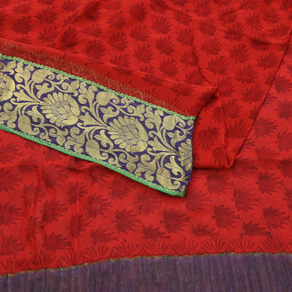 Women Vintage Sari Red 100% Pure Georgette Silk Printed Saree Craft Fabric Sewing 5Yd Soft Sari Dress Making Crafting Quilting