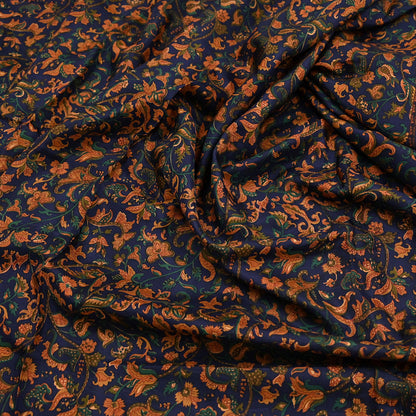 Indian Vintage Sari Blue Pure Silk Printed Saree Fabric 5yard Sewing Craft Fabric DressMaking Wrap Floral