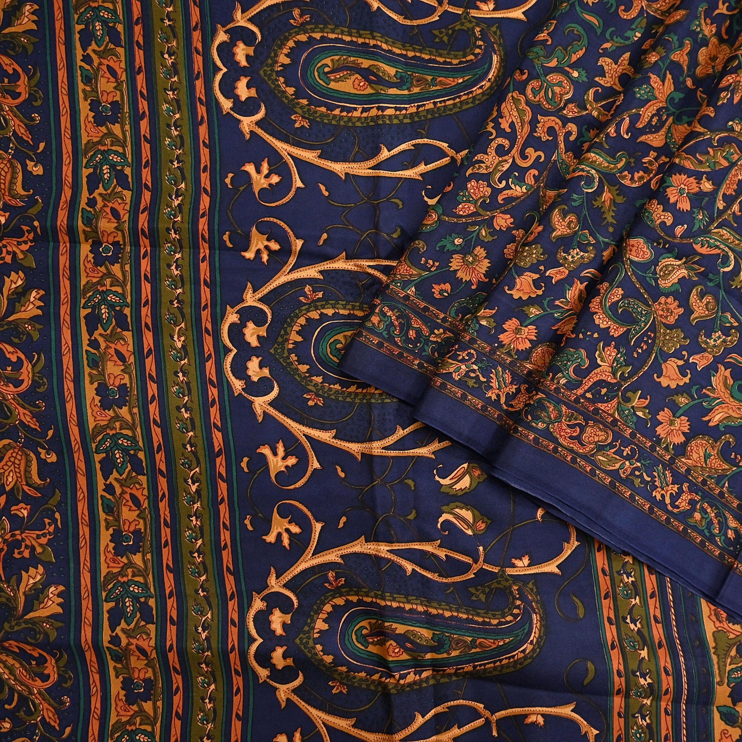 Indian Vintage Sari Blue Pure Silk Printed Saree Fabric 5yard Sewing Craft Fabric DressMaking Wrap Floral