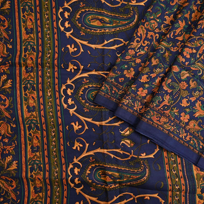 Indian Vintage Sari Blue Pure Silk Printed Saree Fabric 5yard Sewing Craft Fabric DressMaking Wrap Floral