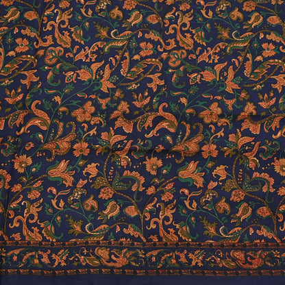 Indian Vintage Sari Blue Pure Silk Printed Saree Fabric 5yard Sewing Craft Fabric DressMaking Wrap Floral