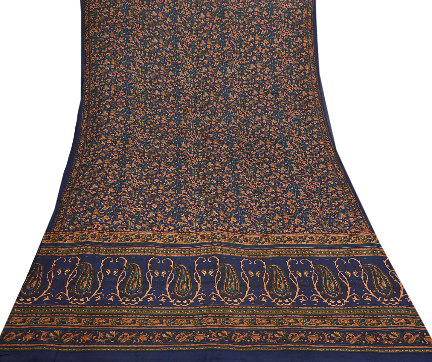 Indian Vintage Sari Blue Pure Silk Printed Saree Fabric 5yard Sewing Craft Fabric DressMaking Wrap Floral