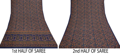 Indian Vintage Sari Blue Pure Silk Printed Saree Fabric 5yard Sewing Craft Fabric DressMaking Wrap Floral